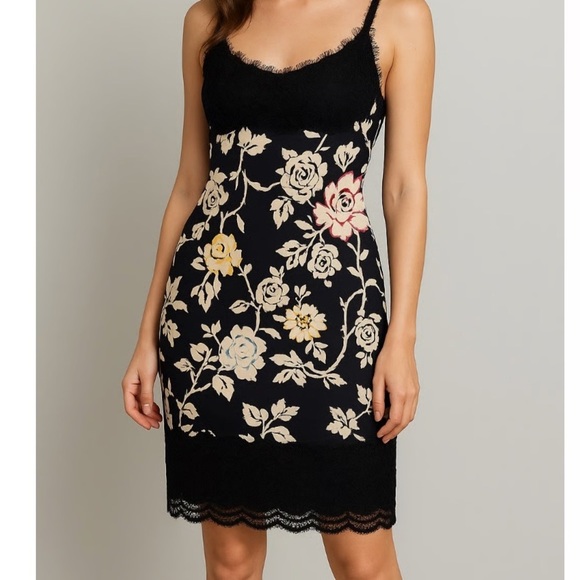 Diane von Furstenberg Olivette Silk Floral Slip Dress 10 Lace Trim Midi Coquette - Picture 16 of 16